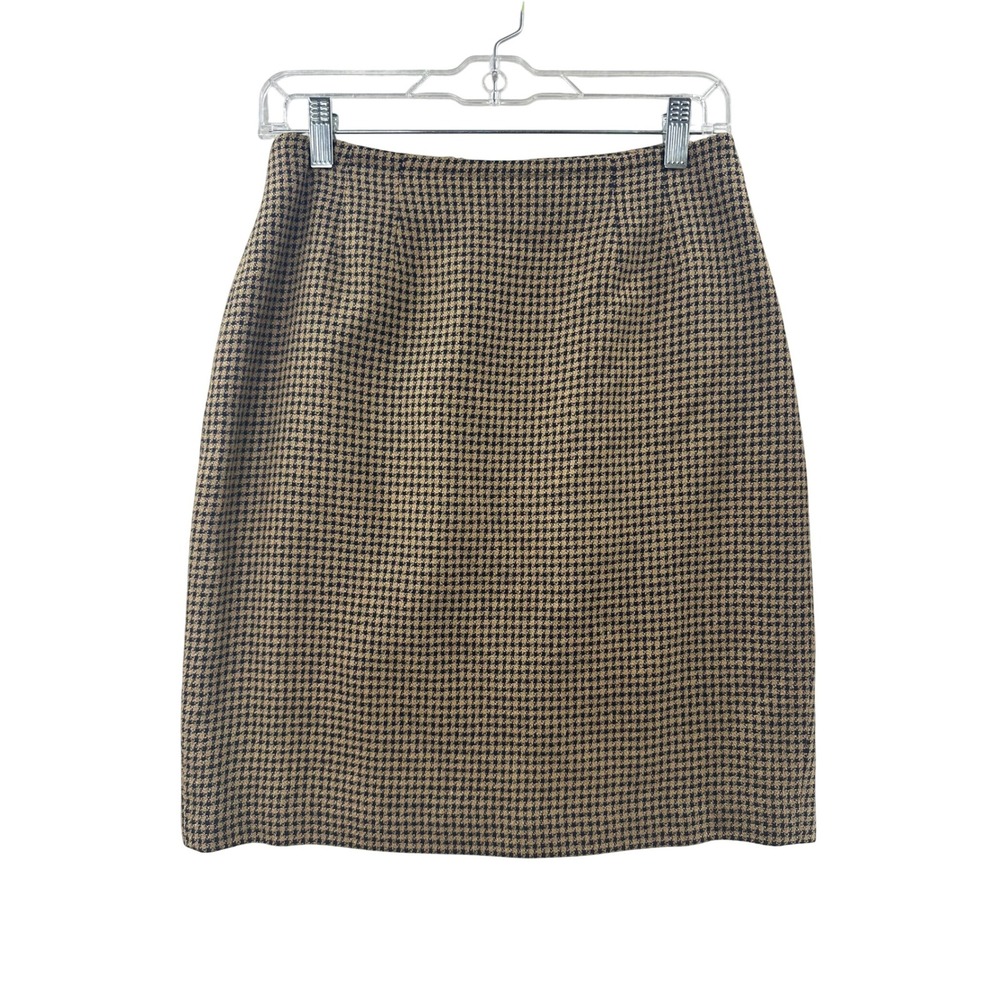 Linda Allard Ellen Tracy Petite Skirt Houndstooth Silk‎ Wool Blend